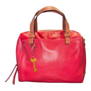 Fossil red leather bag with key! Brown top handles and detachable crossbody BP3